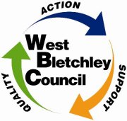 text of west bletchley council with three arrows around in a circle green quality, blue action and orange support