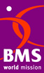 BMS logo, purple background with orange semi circles