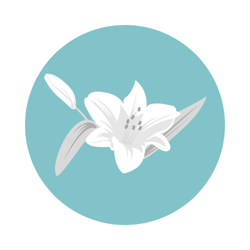 funeral logo, teal circle with a white lily flower